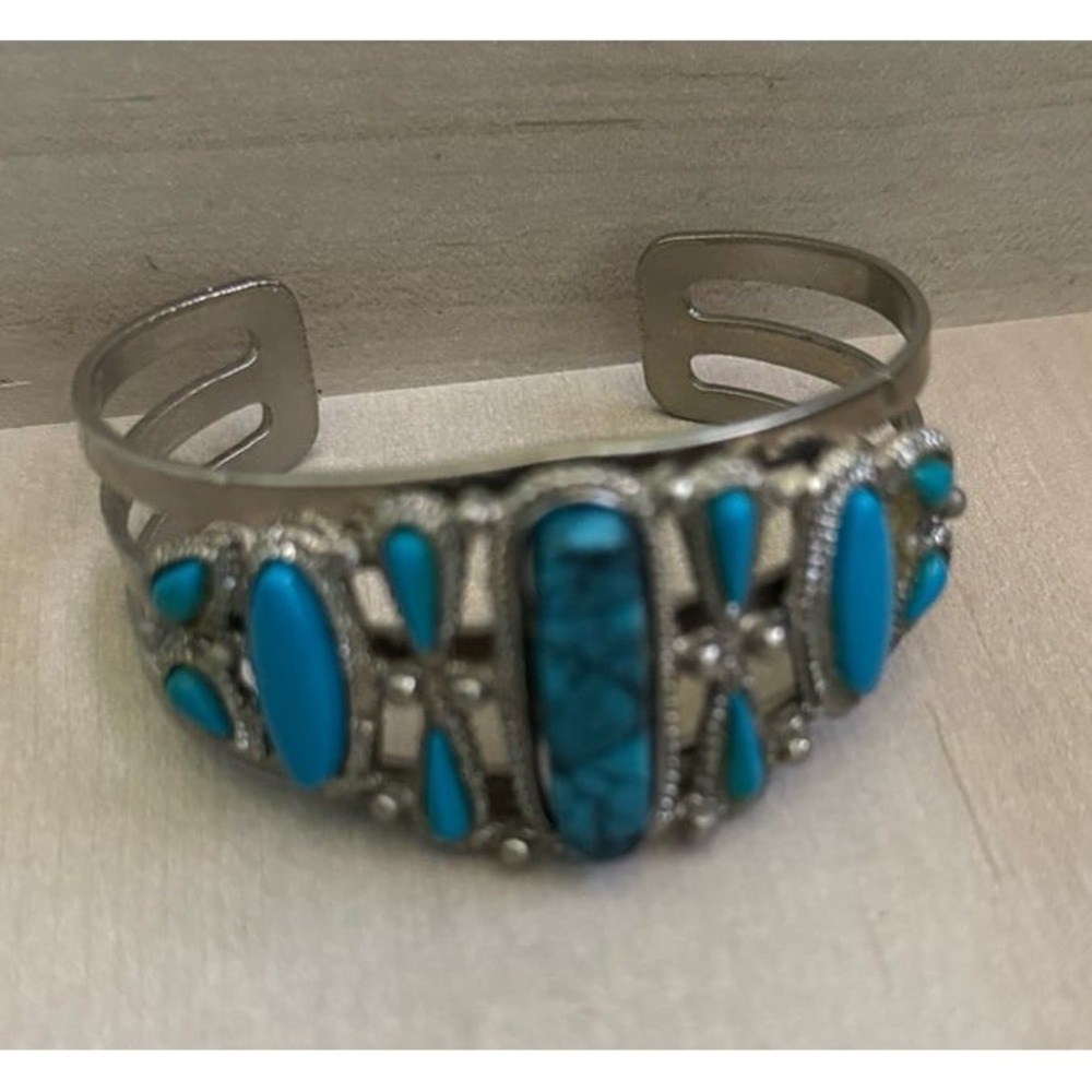 Turquoise cuff bracelet with silver accents